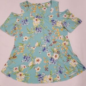 Isaac Mizrahi Live L Cold Shoulder Floral Peplum Top